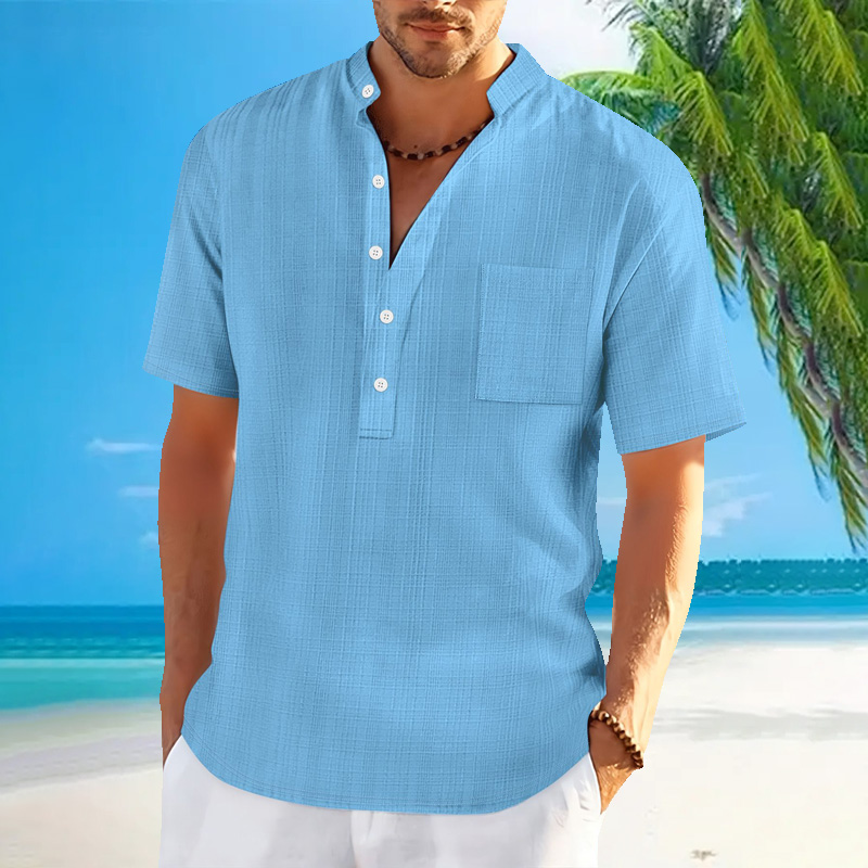 Summer Clothing Men Linen - Erkekler Mandarin Yaka Dokulu İmitasyon Keten