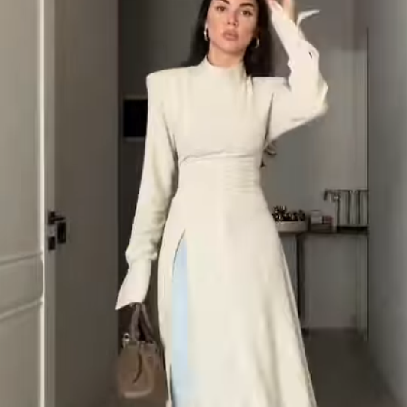 Summer Clothing For Older Women - Kadınlar İçin Zarif Yüksek Yaka Uzun