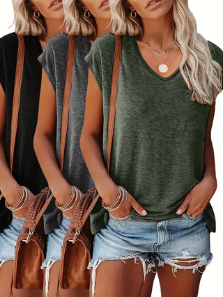 Summer Clothing Drop - 3'lü Paket Düz Renkli V Yaka