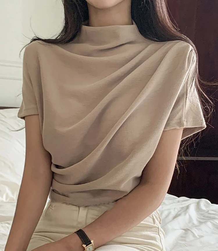Summer Clothing Drop - Yarım balıkçı yaka T Shirt kadın