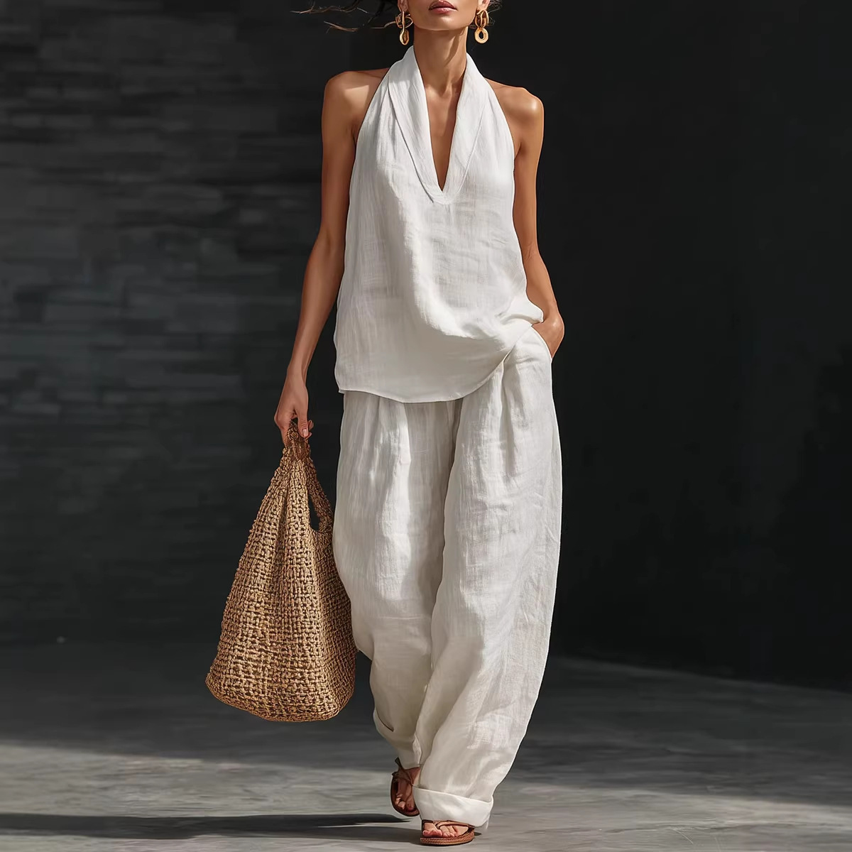 Summer Clothing Men Linen - Yazlık Retro Düz Renk Pamuklu Keten