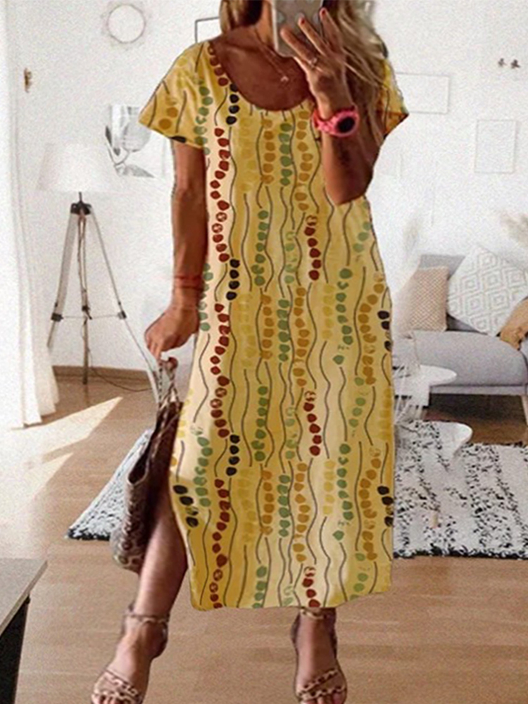 Büyük Beden Sarı Baskılı Midi  - Summer Clothing For Older Women incelemesi ve fiyatı